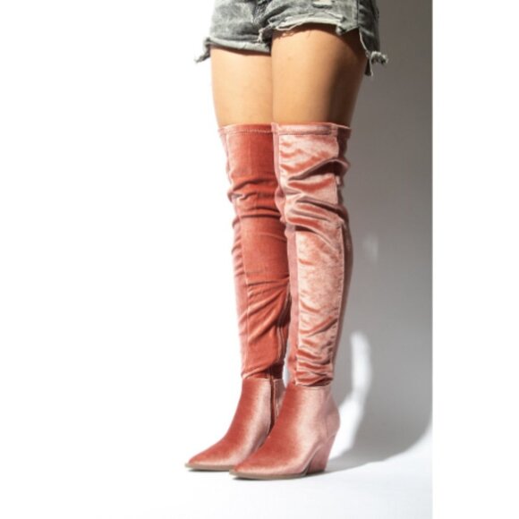 Solid Pointed Toe Chunky Knee High Boots Dusty Rose Size 8.5 - Picture 1 of 1